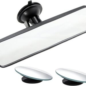 Rear View Mirror, 9.8" Universal Rearview Mirror, Car Interior Rear View Mirror with Adjustable Suction Cup, Car Inside Mirror for , Vans, Trucks (Bonus 2 PCS Blind Spot Mirrors)