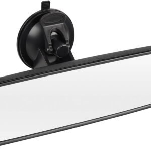 9.6'' Rear View Mirror with Suction Cup, Stick on Universal Inside Rearview White Mirror with Realistic Flat Wide Angle Mounted on Windshield for Car Auto Truck  Van (245mm)