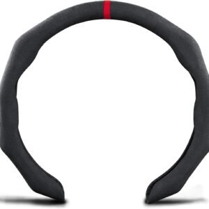Car Steering Wheel Cover Suede Wrap 14.5-15 inch Steering Wheel Grip Snap On Non Slip Sport Car Interior Accessories Decoration Universal Black
