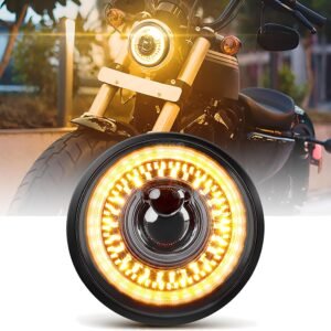 5.75" Round LED Headlight, Hi-Lo Beam + Amber DRL & Turn Signal, High Brightness